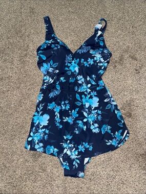 Denim & Co Floral Navy Blue Swim Dress